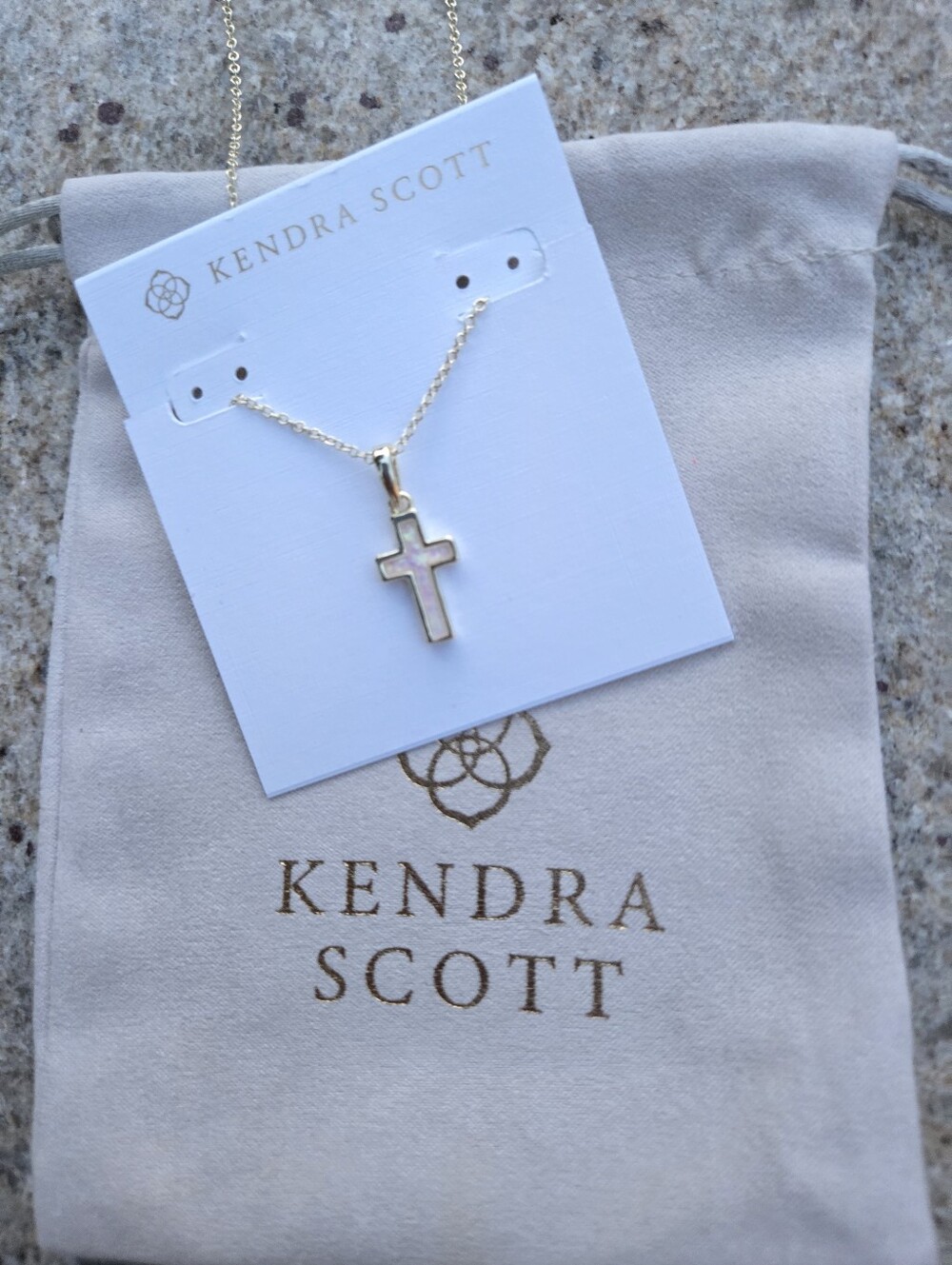 Cross Gold Pendant Necklace in White Lab Grown Opal - Picture 6 of 7